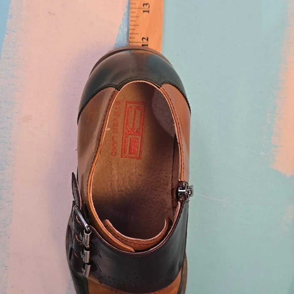 Steven Land Monk Strap Shoes Mens 7.5 Colorblock‎ Buckle Pointed Toe Brown Green